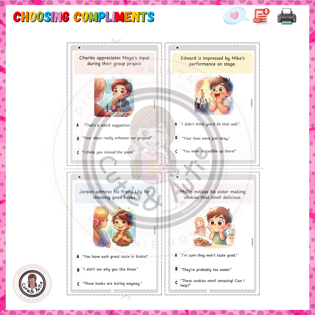 Choosing Compliments: A Fun Learning Tool for Kids with Autism 25 CARDS