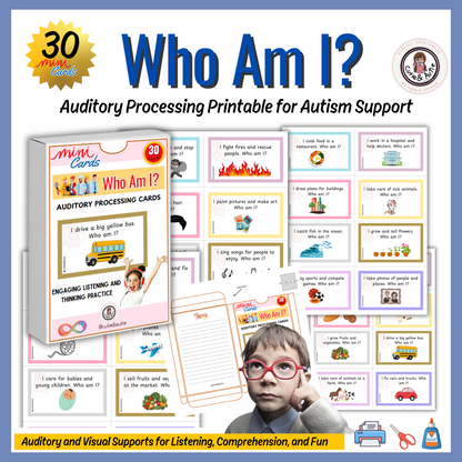 Who Am I? Job Guessing Cards for Kids with Autism ( JOBS) APD autism /30 cards