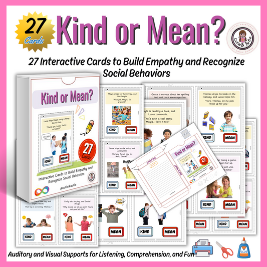 Kind or Mean? Social Skills Cards for Kids 27 cards with data sheet