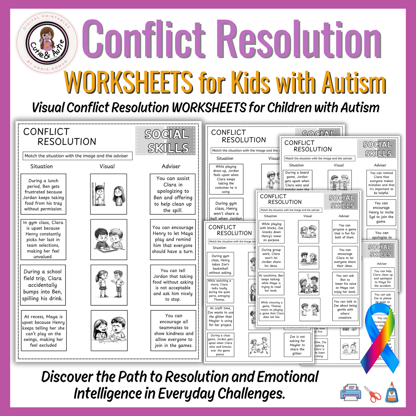 SOCIAL SKILLS: Conflict Resolution WORKSHEETS for Kids with Autism