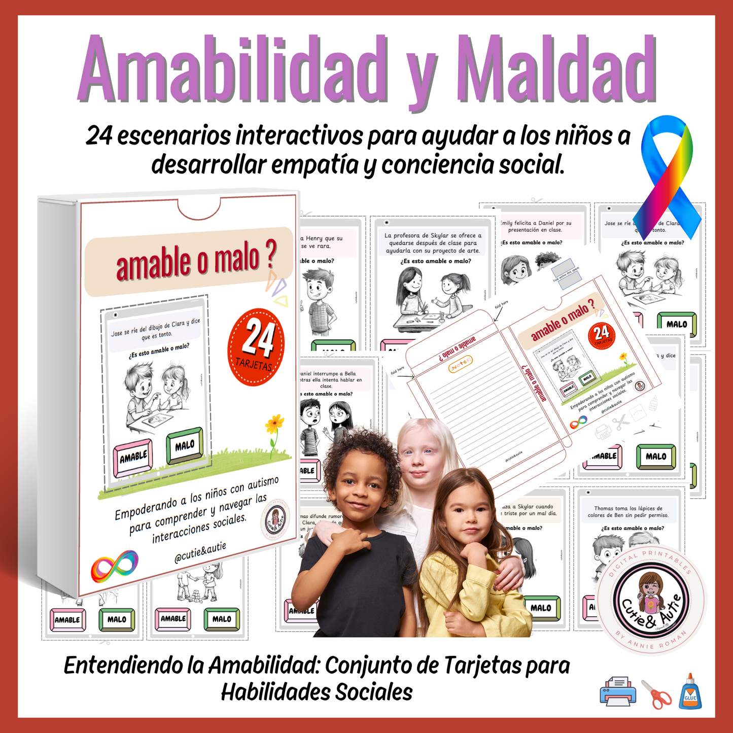 HABILIDADES SOCIALES: Cartas de Amabilidad y Falta de Amabilidad para niños con autismo / 24 cartas