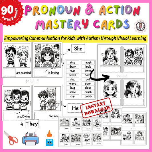 Pronoun & Action Mastery Cards/ + actions verbs + they, he, or she 170 cards