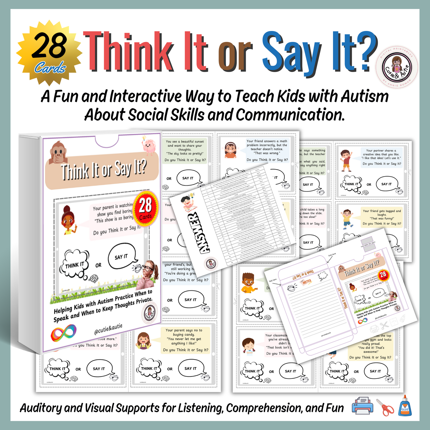 Think It or Say It?/ Social Skills - 28 cards for kids with autism/ special need