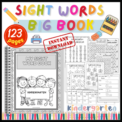 Kindergarten Sight Words Workbook 123 PAGES Interactive Learning for kids