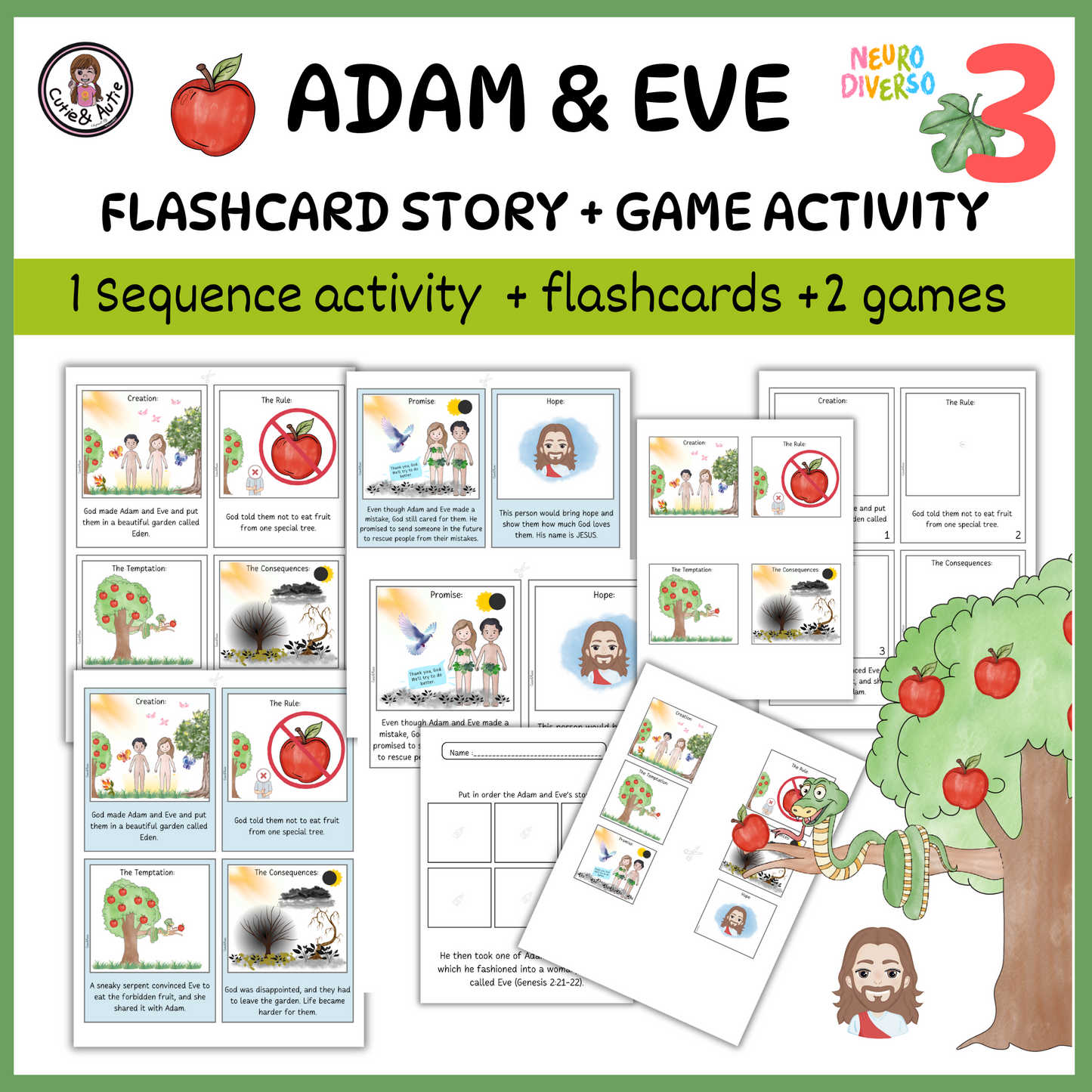 Adventures in Eden: Adam and Eve Flashcards and Sequencing + game cards