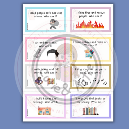 Who Am I? Job Guessing Cards for Kids with Autism ( JOBS) APD autism /30 cards