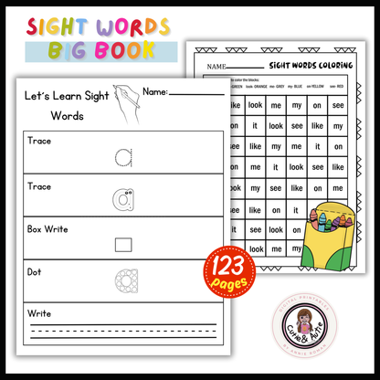 Kindergarten Sight Words Workbook 123 PAGES Interactive Learning for kids