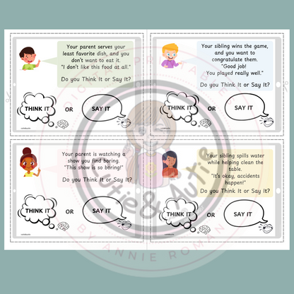 Think It or Say It?/ Social Skills - 28 cards for kids with autism/ special need