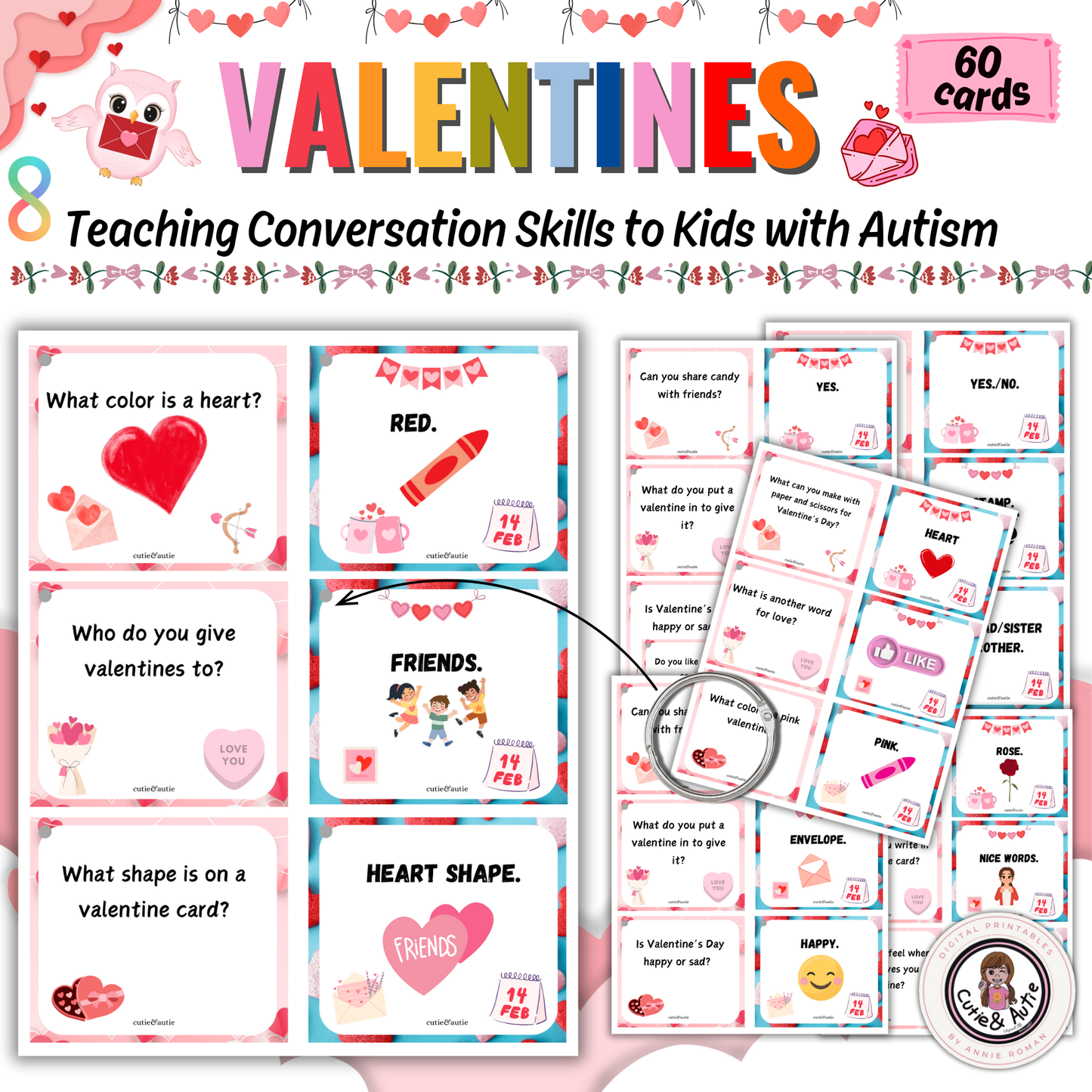 Conversation Cards: Valentine's Edition for Autism Speech Support - 60 Cards