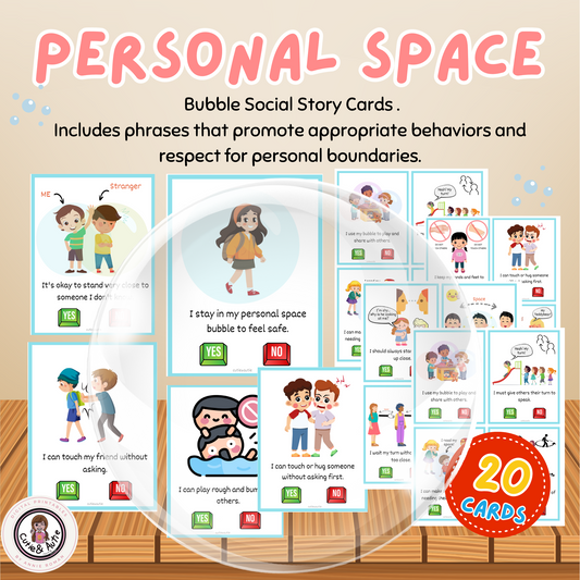 Personal Space Bubble Social Story Cards - 20 cards